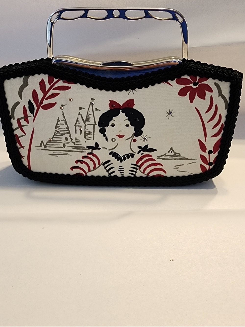 Vintage Stylish Black & White Printed Top-Handle Women’s Bag